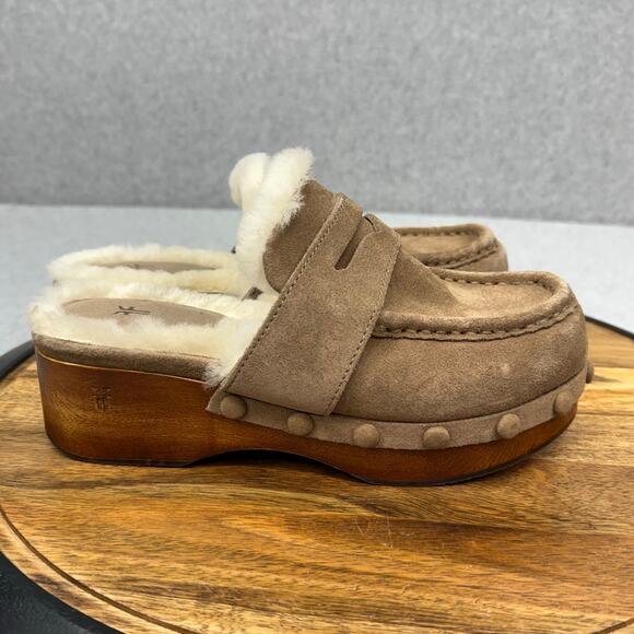 Frye Melody Shearling Clogs Women's Size 6.5 Brown Slip On Platform - Picture 1 of 7